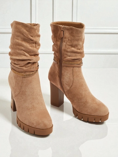 Dámské kotníkové boty eko semišové na sloupku BrambleDusk