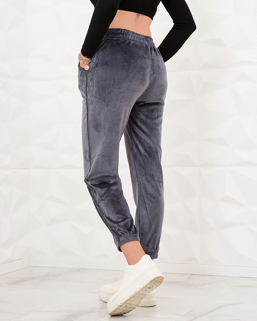 Жіночі спортивні штани Royalfashion Сірий велюр з цирконами