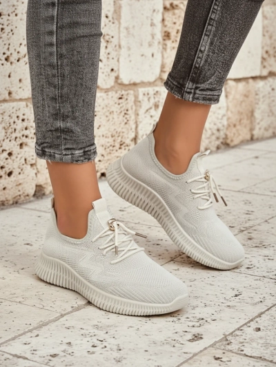 Aurelia Beige Royalfashion – Béžové dámské tenisky tkanina šněrovací