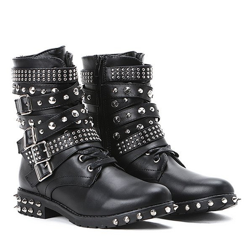 Czarne workery z ćwiekami Alex - Obuwie