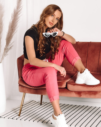 Tmavě růžové dámské látkové kalhoty - Oblečení