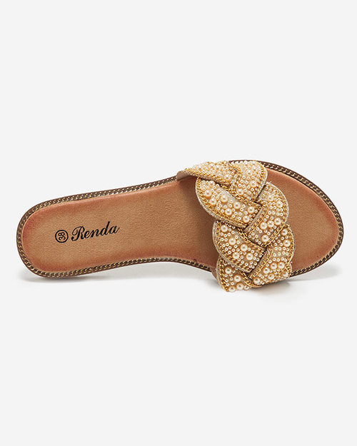 Cetera золоті жіночі тапочки з бісером і перлами - Взуття