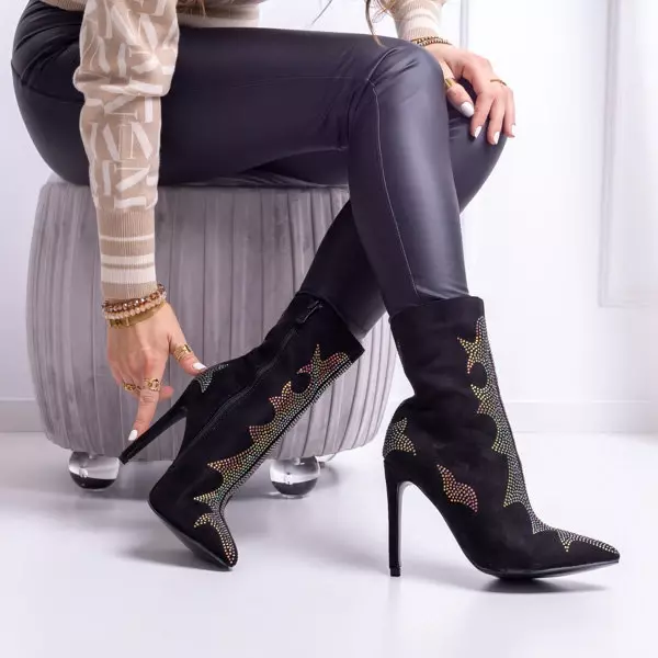 OUTLET Černé semišové kozačky s ozdobným svrškem Afis-Footwear