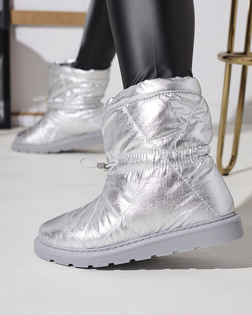 Сріблясті жіночі утеплені черевики а-ля снігоступи Kaliolen - Взуття
