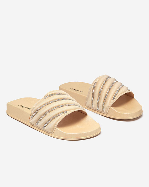 OUTLET Золоті жіночі тапочки з фіанітами Mytaris - Взуття