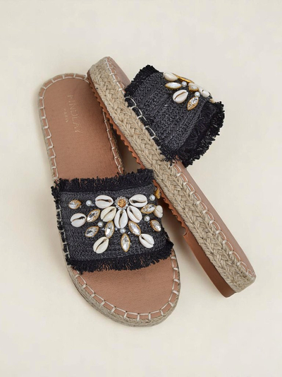 Dámské sandály Royalfashion Helena Decor černé espadrilky s mušlemi