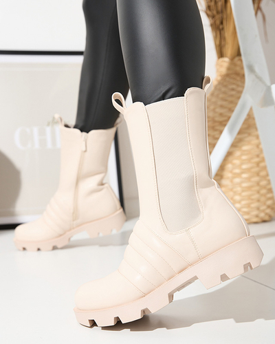 Бежеві жіночі черевики на потовщеній підошві з тисненням Ferita- Footwear