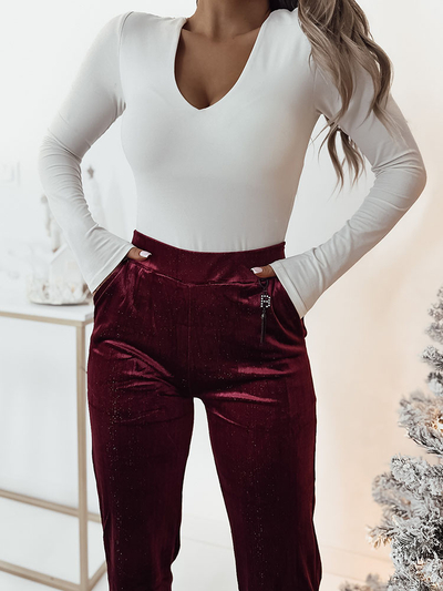 Royalfashion Tmavě hnědé manšestrové kalhoty pro ženy