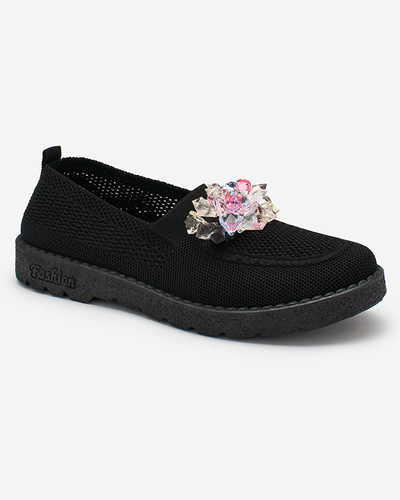 Royalfashion Чорні жіночі тканинні мокасини з кристалами Fezens