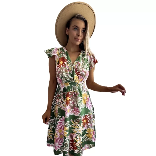 Жіноча міні-сукня з квітковим принтом зеленого кольору - Одяг