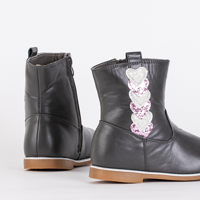 Šedé dívčí kozačky s ozdobným svrškem Noksimi-Shoes