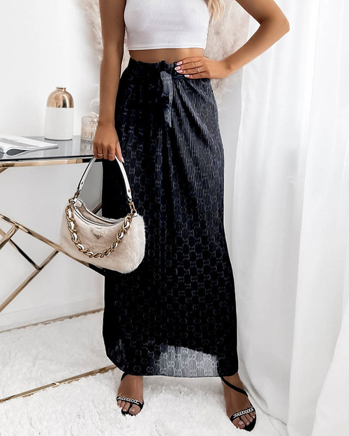 Чорна жіноча плісирована спідниця максі з візерунками - Одяг