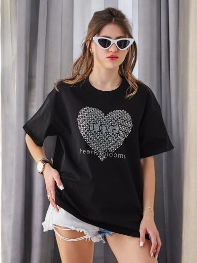 Royalfashion Жіноча бавовняна футболка LOVE з стразами