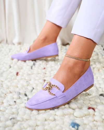 Фіолетові жіночі мокасини з екозамші Royalfashion з прикрасою Bissefi