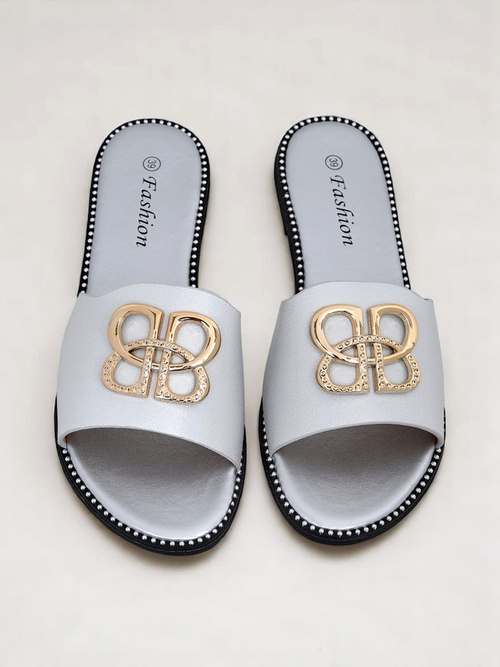 Royalfashion Жіночі шльопанці на плоскій підошві Aura Gold