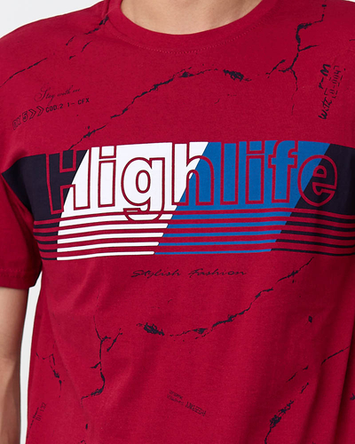 Pánské kaštanové tričko s potiskem - Oblečení