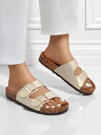Dámské sandály Royalfashion Aurelia gold – ploché pantofle z eko kůže (velikost 39)