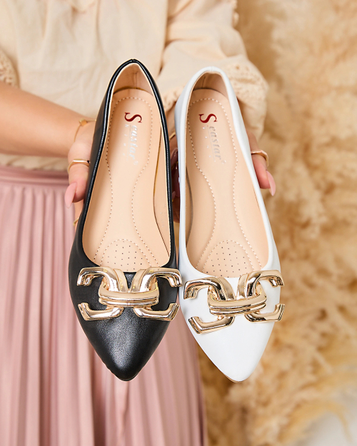 Royalfashion Чорні жіночі балетки з гострим носком та прикрасою на носі Figgda