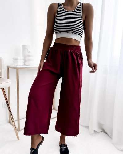 Royalfashion Bordó dámské kalhoty culotte 7/8