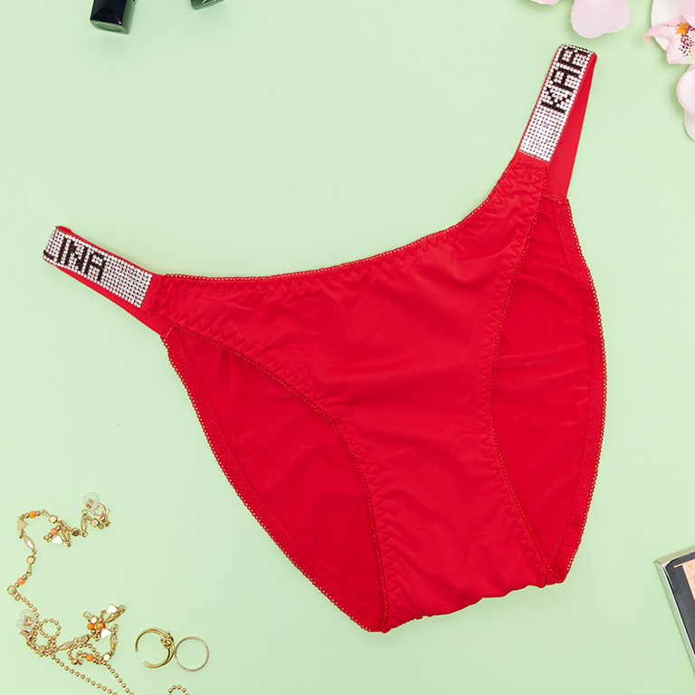 Dámské červené kalhotky s ozdobnými pruhy - Spodní prádlo