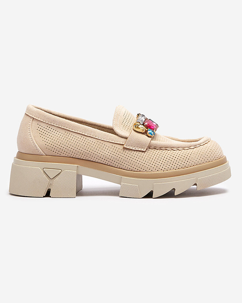 Бежеві ажурні жіночі мокасини з декором Bokkso- Footwear