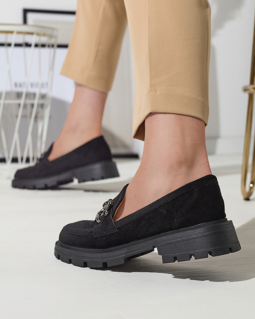 Чорні жіночі мокасини з еко замші з орнаментом Ihetri- Взуття