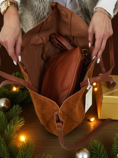 Dámská shopper kabelka z eko semiše s menší eko koženou kabelkou v sadě 2v1 Elinea