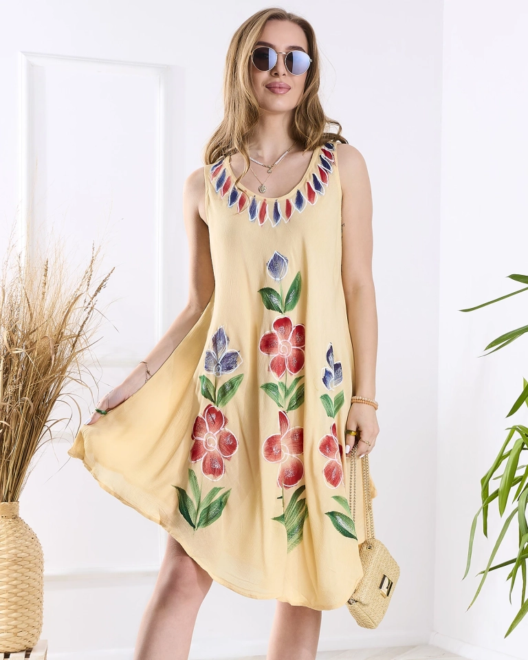 Béžový dámský vzorovaný přehoz na postel s potiskem- Oblečení