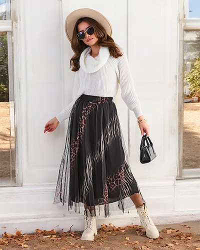 Royalfashion Vzorovaná dámská midi sukně s tylem