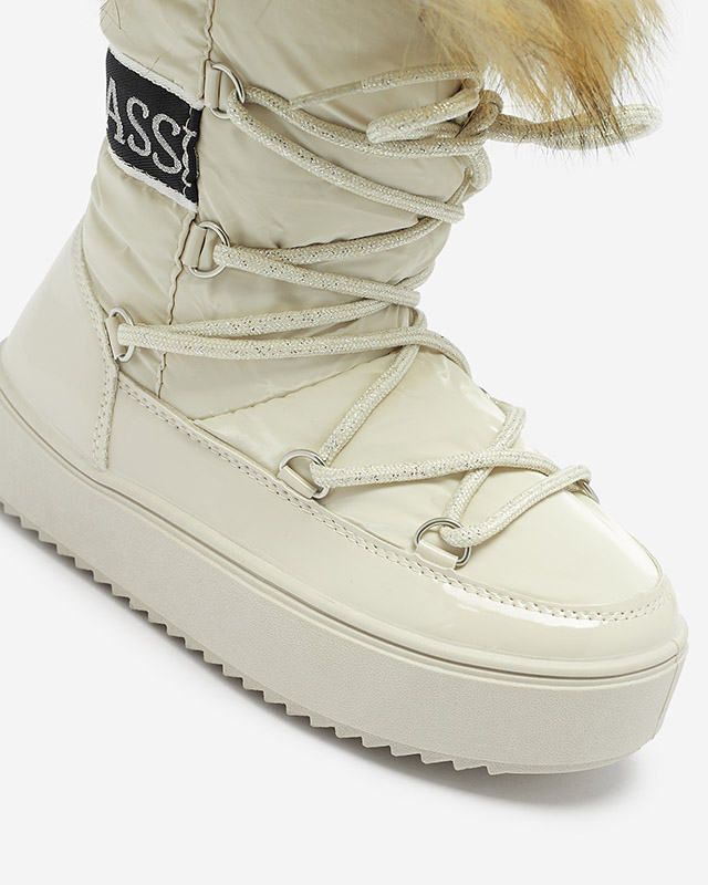 Béžové dětské nazouvací boty a'la snow boots s kožíškem Asika - Obuv