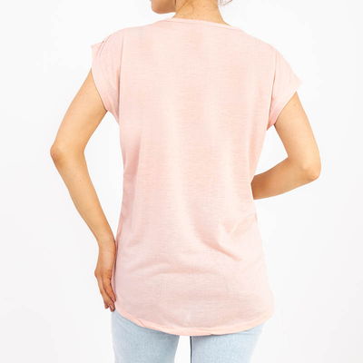 Světle růžové dámské tričko se zlatým potiskem - Oblečení