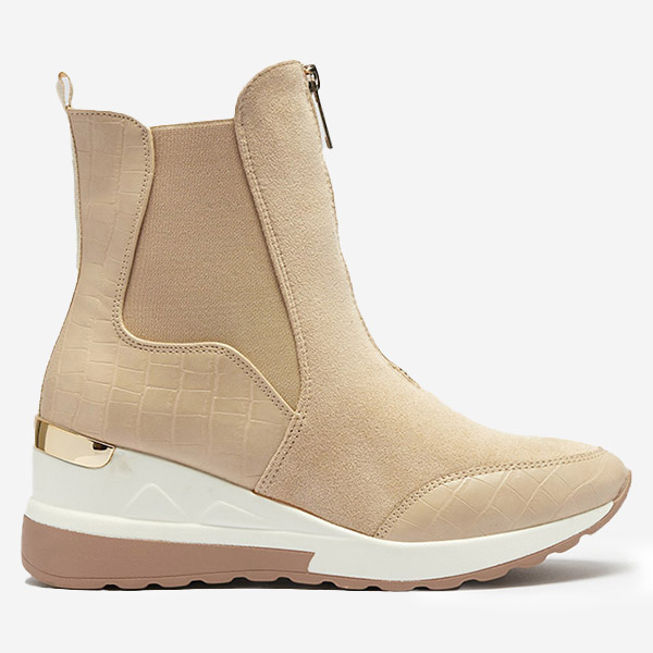 OUTLET Béžové dámské vysoké tenisky s Looyis - Obuv