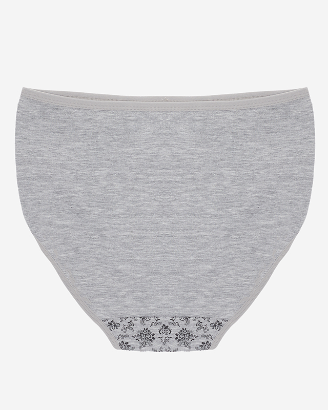 Šedé dámské kalhotky, květované kalhotky s vyšším pasem. PLUS VELIKOST - Spodní prádlo