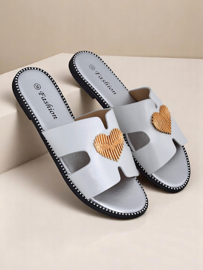 Royalfashion Dámské žabky na ploché podrážce Heart Chic