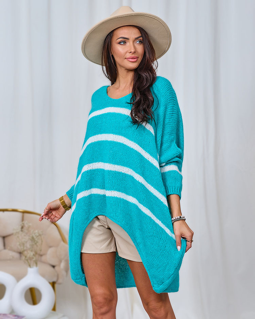Royalfashion Бірюзовий довгий смугастий жіночий светр