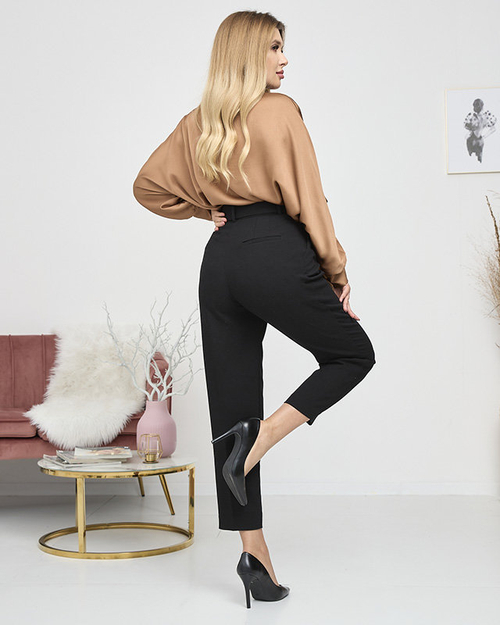 Жіноча коричнева довга атласна блуза на зав'язках - Одяг