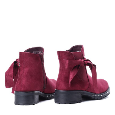 Botki z eko-zamszu w kolorze czerwonego wina - Obuwie