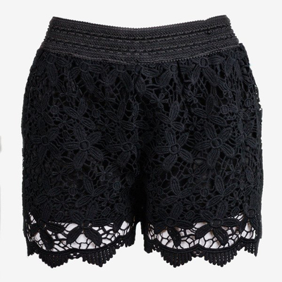 Чорні жіночі короткі шорти, прикрашені мереживом - Штани 1