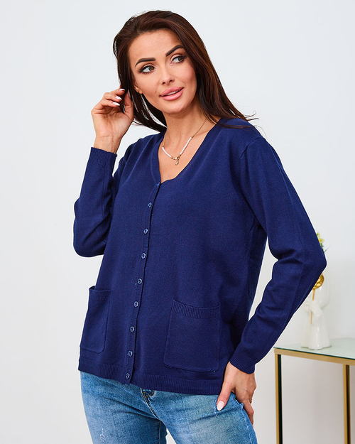 Royalfashion Жіночий темно-синій кардиган-светр з кишенями