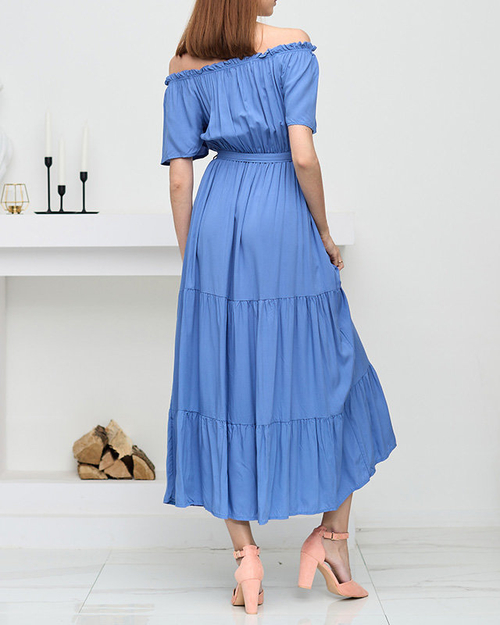 Синє жіноче плаття міді з відкритою спиною - Одяг