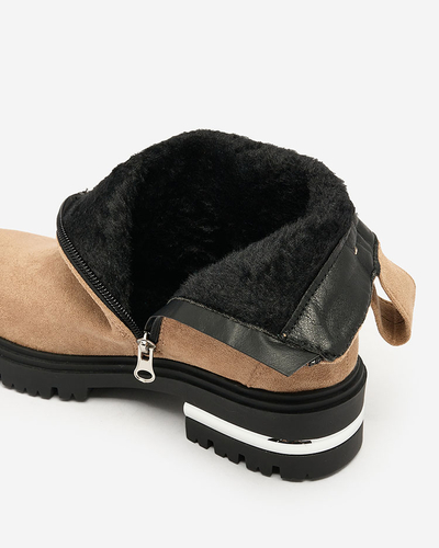 Чоботи з екозамші Royalfashion Коричневі з ремінцем і блискавками Redmisala