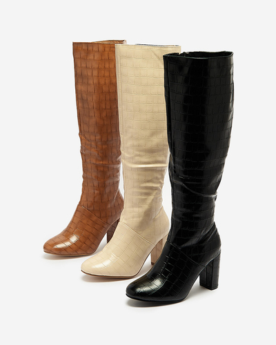 Жіночі черевики на шпильці з тисненням бежевого кольору Mastiu- Взуття