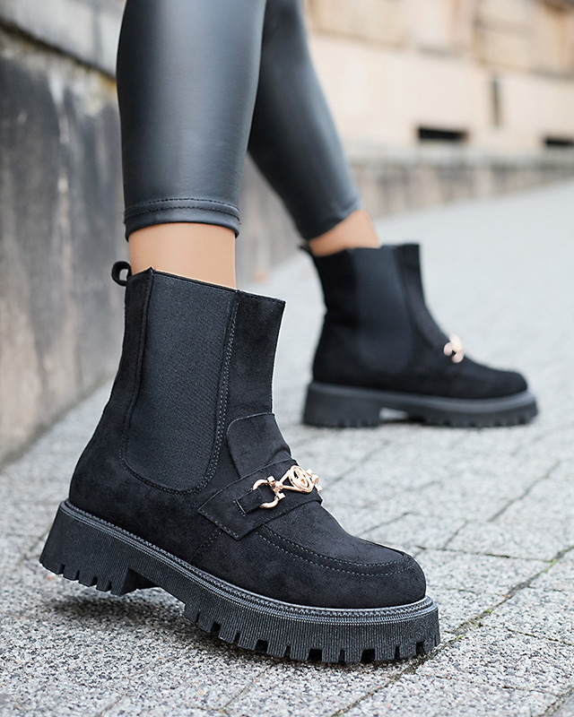 Černé dámské eko semišové zateplené kozačky s ozdobou Setta - Obuv