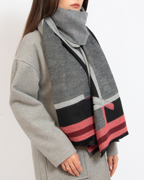 Royalfashion Сіро-рожевий жіночий легкий шарф з принтом