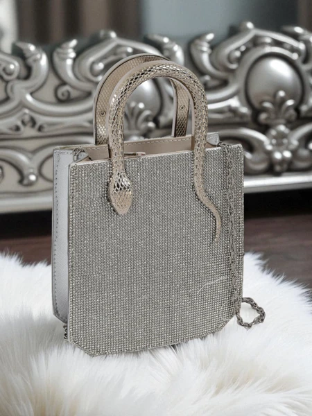 Royalfashion Dámská psaníčko kabelka se zirkony a hadími držadly Snake Glam