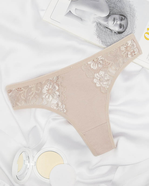 Жіночі бежеві мереживні трусики стрінги - білизна