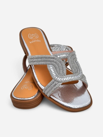 Срібні сандалі Royalfashion Ariadne - плоский каблук, екологічна шкіра