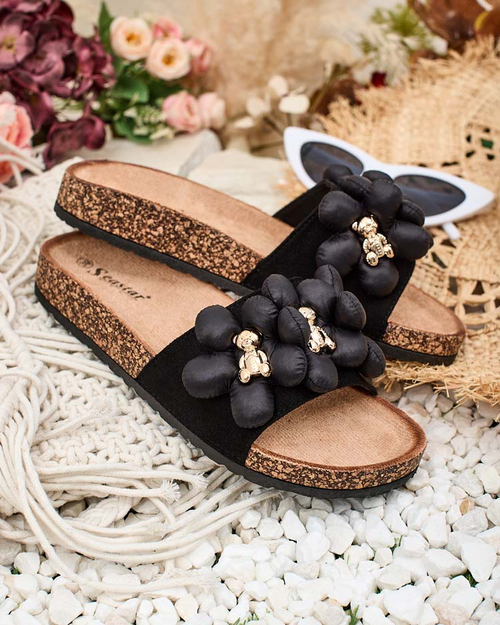 Royalfashion Жіночі шльопанці з золотими ведмедиками та квітами Isaralle