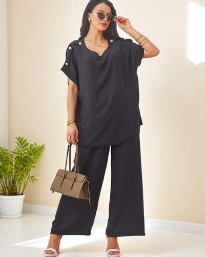 Royalfashion Dámský bavlněný set s krátkými rukávy a širokými kalhotami