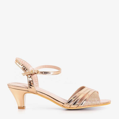 Золоті жіночі босоніжки на низькому каблуці Fererre - Туфлі